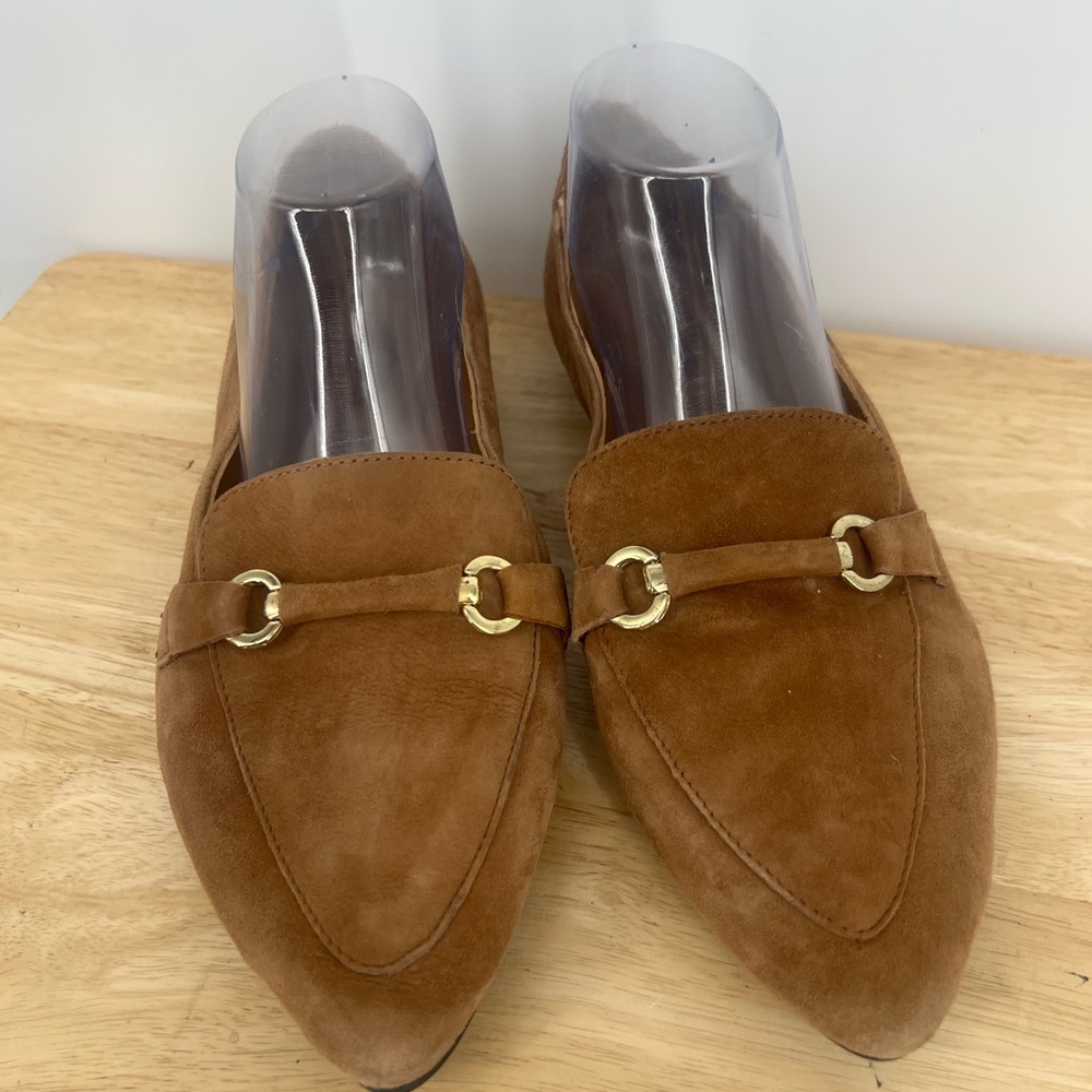 Hosis Brown Suede Loafers with Gold Accents